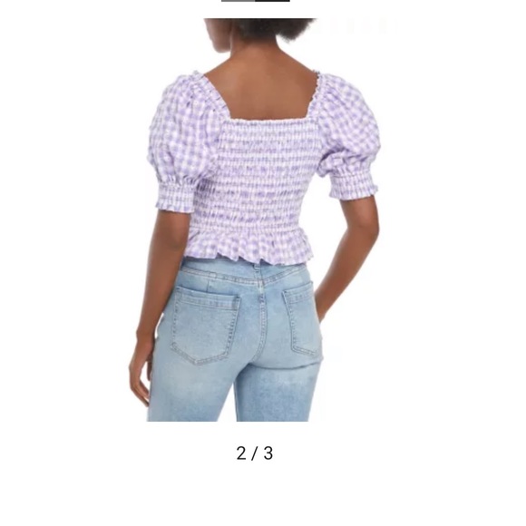 NWT CeCe gingham lilac puff sleeve top - Picture 2 of 4